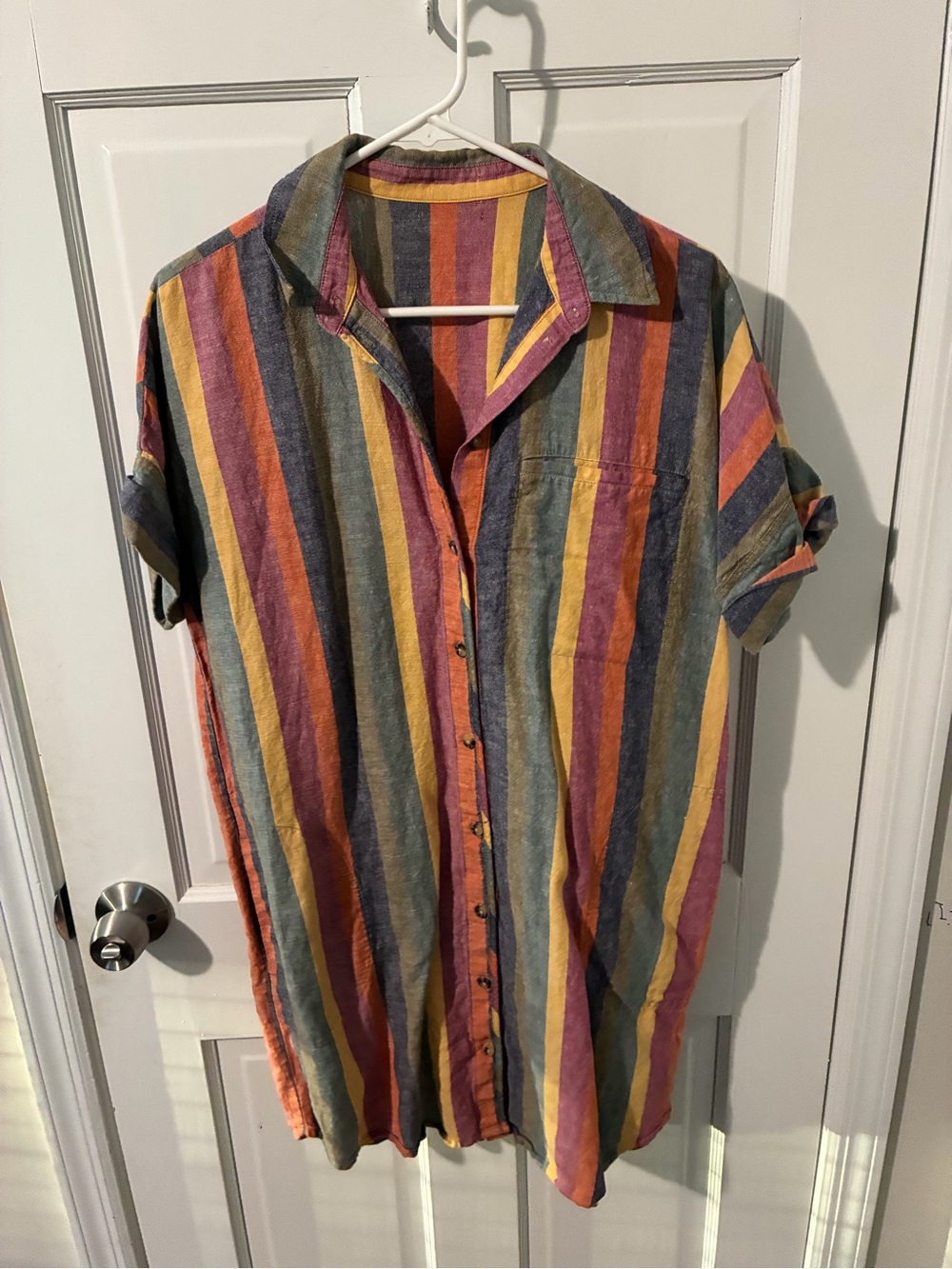 Madewell Striped Short-Sleeve Button-Up Mini Shirt Dress
